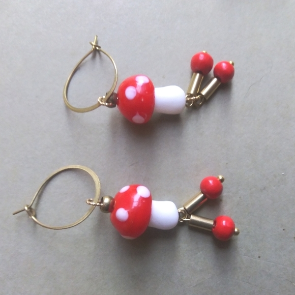 Dainty Amanita Hoop Dangles - Picture 2 of 5